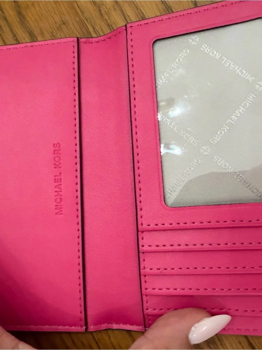 NWOT Michael Kors Pink MK Signature Wallet with White Strap